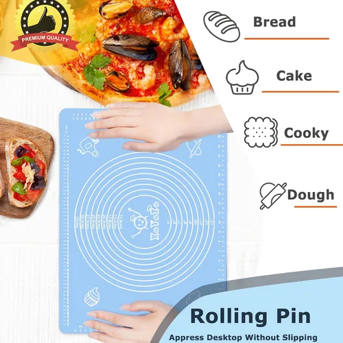 Miniatura 7 de Juego de alfombrillas de silicona para repostería, rodillo de masa de pizza para masa rodante, antideslizante, extra grande con medida, tapete