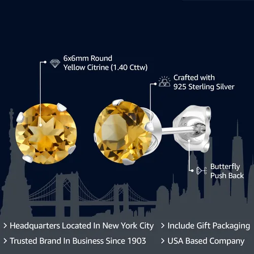 Miniatura 64 de Gem Stone King Aretes redondos de plata de ley 925 con piedra natal de 0.236 in para mujer