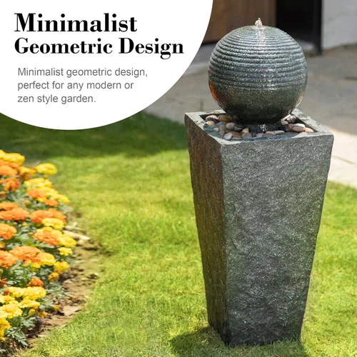 Miniatura 7 de Glitzhome Fuente de agua para exteriores con luz LED, fuente decorativa con pedestal de esfera para exteriores con bomba sumergible, fuentes
