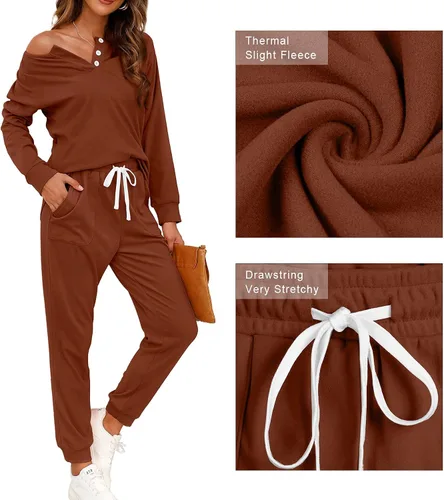 Miniatura 4 de Wiholl - Conjuntos de dos piezas para mujer ropa cómoda con sudadera abotonada y pantalones deportivos con bolsillos