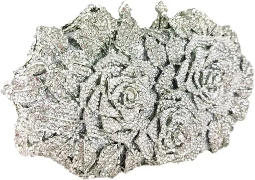 Miniatura 4 de Boutique De FGG Deslumbrantes bolsos de noche de flores para mujer, bolsos formales de fiesta con diamantes de imitación, bolso de mano de cristal