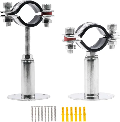 Paquete de 2 soportes de tubo, abrazadera de tubo de montaje en pared y techo de acero inoxidable 304 con anillo colgante y tornillos para tubo con