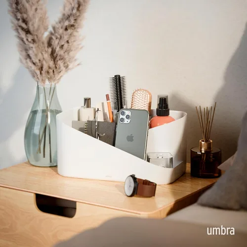 Miniatura 2 de Umbra Glam Organizador de cosméticos, contenedor de almacenamiento versátil con inserto extraíble para baño, oficina y más, color blanco