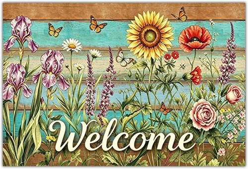 Miniatura 19 de Felpudo con texto en inglés «Bless This Home and All Who Intre», diseño floral de bienvenida, decoración de baño