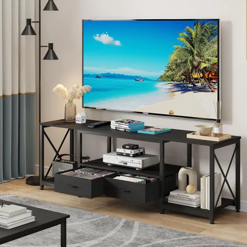 Miniatura 7 de GYIIYUO Soporte de TV con cajón de tela para TV de 50 y 55 pulgadas, centro de entretenimiento y consola de TV industrial con estantes