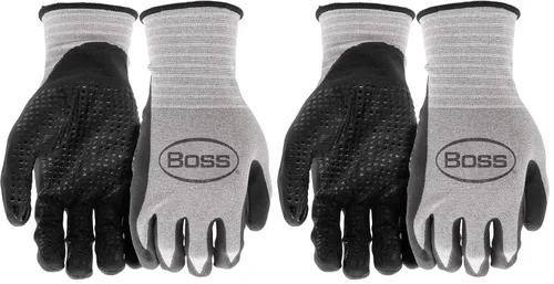 Miniatura 10 de BOSS Agarre táctil para hombre con palma recubierta de nitrilo y guantes de trabajo con carcasa de nailon, palma punteada, alta destreza, resistente