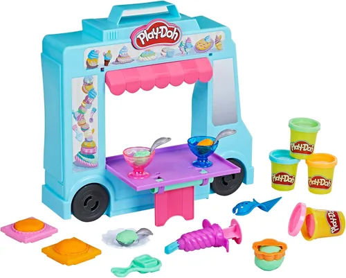 Play-Doh Kitchen Creations Juguete Camión de Helados Playset para Niños, 20 Accesorios de Cocina de Juguete, 5 Colores, Juguetes Preescolares para