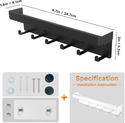 Miniatura 8 de Soporte para llaves de pared, organizador rústico de llaves y correo, 6 ganchos para llaves con estante, pequeño estante para llaves con bandeja
