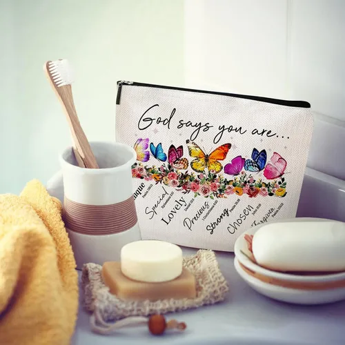 Miniatura 8 de God Says You Are...- Regalo cristiano para mujer, inspirador versículo bíblico, bolsas de cosméticos con cremallera, bolsa de viaje religiosa
