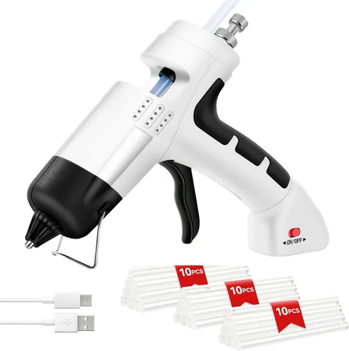 Miniatura 10 de Pistola de pegamento caliente inalámbrica con 30 barras de pegamento premium, pistola de pegamento inalámbrica de 20 W, precalentamiento rápido