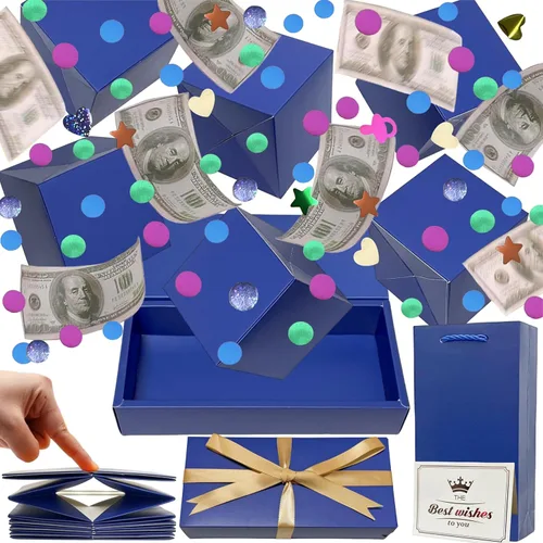 Miniatura 11 de JINSTABAG Caja sorpresa caja de regalo para dinero, cajas de regalo plegables únicas con confeti, caja de regalo sorpresa explosión para cumpleaños
