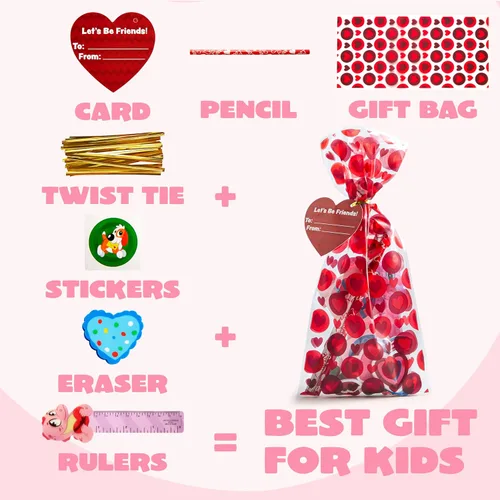 Miniatura 4 de JOYIN Paquete de 28 regalos de papelería para el día de San Valentín para niños, bolsas de golosinas con juego de recuerdos de fiesta
