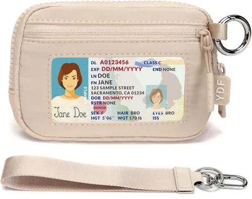 YDF Cartera de nailon RFID de 2ª generación para mujer, cartera de pulsera con ventana de identificación, ranura para lápiz labial y llavero,