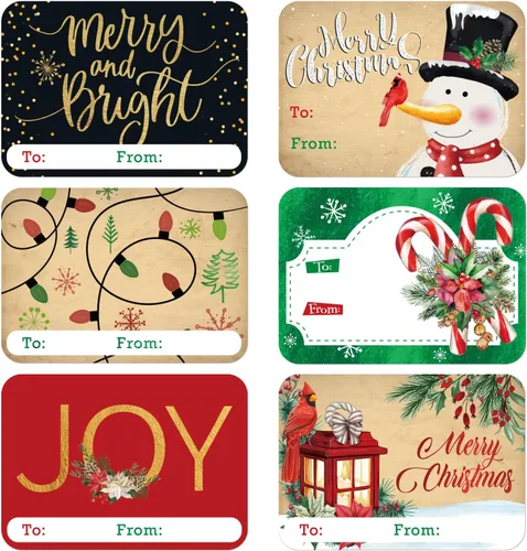80 Etiquetas Adhesivas Grandes de Papel de Aluminio para Regalos de Navidad, 8 Diseños Jumbo - Etiquetas de Nombre de Navidad de y para Navidad para