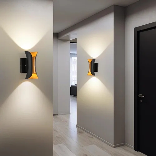 Miniatura 8 de ziidoo Aplique de pared moderno para interiores y exteriores, 7.9 pulgadas IP65 negro y dorado LED luminaria para patio, porche, puerta delantera