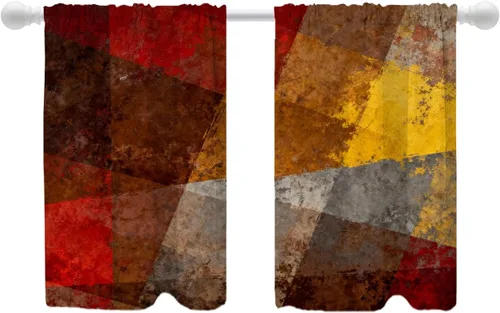 Miniatura 144 de Shrahala Beige and Orange Abstract Art Brushstrokes Blackout Curtain Tiers, Abstract Oil Paint Kitchen Valance Light Blocking Tier Drapes with Rod