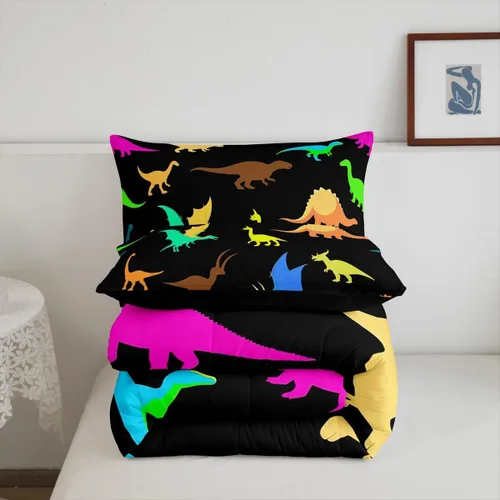 Miniatura 5 de Erosebridal Juego de edredón para niños, tamaño individual para niños y niñas, ropa de cama de dinosaurio degradado, decoración de dormitorio
