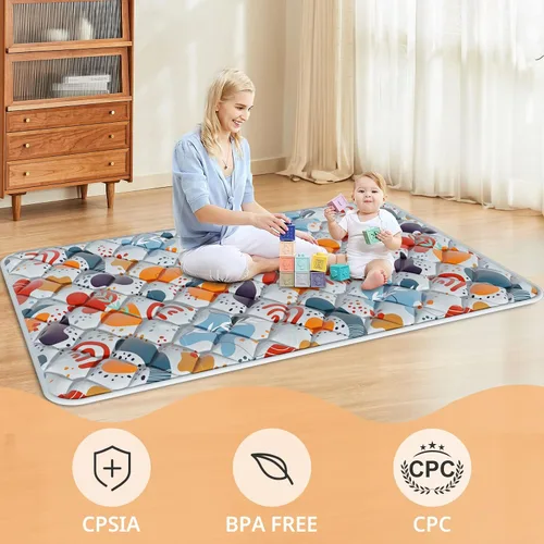 Miniatura 7 de Fshibila Alfombra de juego para bebés de 74 x 50 pulgadas para corral, tapete de juego para bebé para piso, tapete de juego grueso y ultra suave