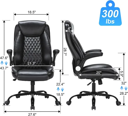 Miniatura 2 de Silla de oficina ejecutiva de alta resistencia con diseño ergonómico, silla de piel sintética de 300 libras con soporte lumbar ajustable, giro