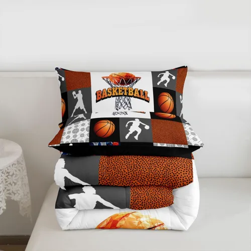 Miniatura 6 de Erosebridal - Juego de edredón completo de baloncesto para niños, juego de ropa de cama deportiva, edredón para atletas de baloncesto, conjuntos