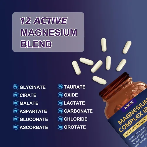 Miniatura 3 de Complejo de magnesio 700 mg 12 en 1 Suplemento de magnesio con glicinato, citrato, malato Sueño, calma, relajación muscular, apoyo para la salud