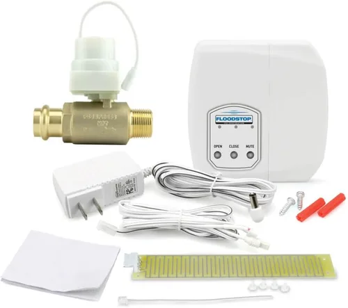 Miniatura 5 de Kit de detección de fugas de calentador de agua FloodStop con apagado automático del agua y alarmas visuales/audibles, 1" NPT MIP x FIP
