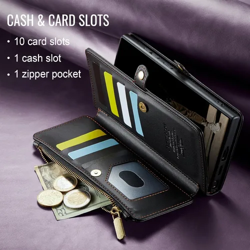 Miniatura 8 de Defencase Funda compatible con Galaxy A14 5G con tarjetero de bloqueo RFID para mujeres y hombres, correa magnética de piel sintética con cierre