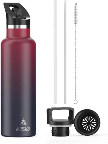 Miniatura 38 de Botellas de agua de doble pared de acero inoxidable, botella aislada al vacío con tapa con popote, botella de agua aislada mantiene el agua fría