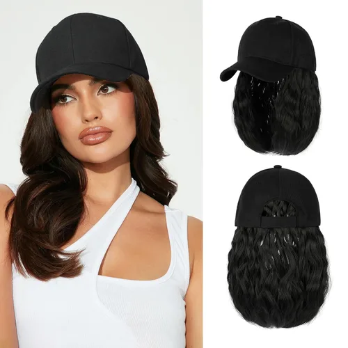 Miniatura 16 de Peluca de gorra de béisbol para mujer, gorra de béisbol con extensiones de cabello, gorra ajustable adjunta de 15 pulgadas, peluca sintética corta