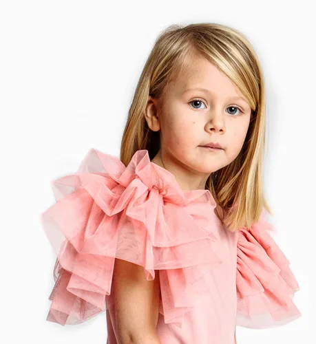 Miniatura 4 de Vestido de niña para bebé, con enormes capas de mangas de tul con alas - Traje de fiesta perfecto, vestidos para ocasiones especiales para niñas