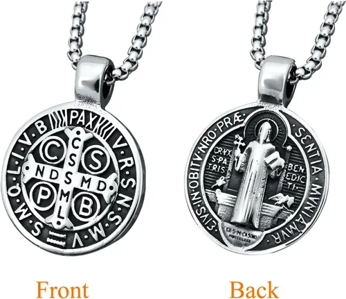 Miniatura 2 de Collar con colgante de exorcismo de San Benito para hombre, acero inoxidable, cruz católica romana, protección de demonios, cazador de fantasmas