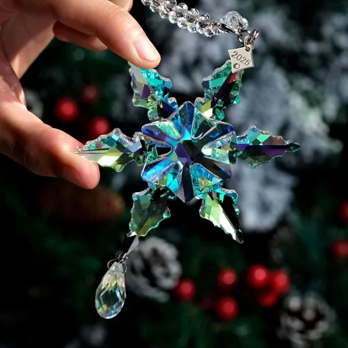 Miniatura 4 de Adornos de Navidad anuales 2025 con estrella de copo de nieve de cristal, adornos para árbol de Navidad, colgante, atrapasoles, decoración colgante