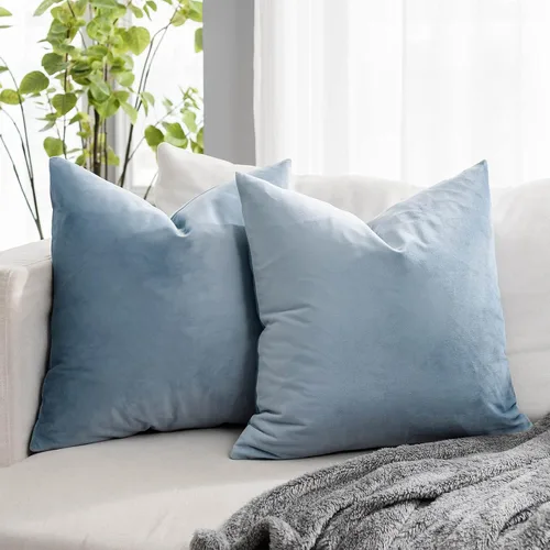 Miniatura 20 de Juego de 2 fundas de almohada decorativas de terciopelo de 14 x 14 pulgadas con cremallera, fundas de cojín cuadradas suaves y lisas de lujo