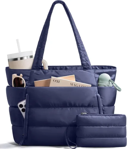 Miniatura 19 de Bolsa Tote Acolchada para Mujeres, Bolsa de Mano de Trabajo Ligera y Esponjosa para Maestras y Enfermeras, Bolsa de Hombro Acolchada para Escuela