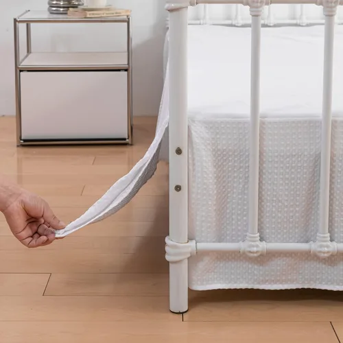 Miniatura 8 de Falda de cama tamaño Full - Faldones de 30 cm de caída con esquinas divididas, falda de cama plisada con textura de gofre, ajustable para el polvo
