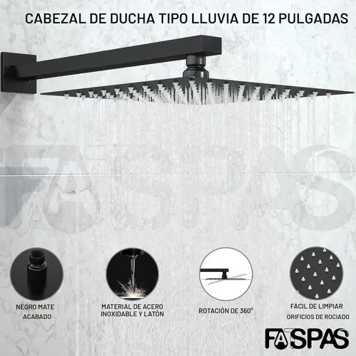 Miniatura 2 de Sistema de ducha con caño de bañera, juego de grifo de ducha con cabezal de ducha de lluvia de 12 pulgadas, ducha de mano y caño de bañera, cabezal