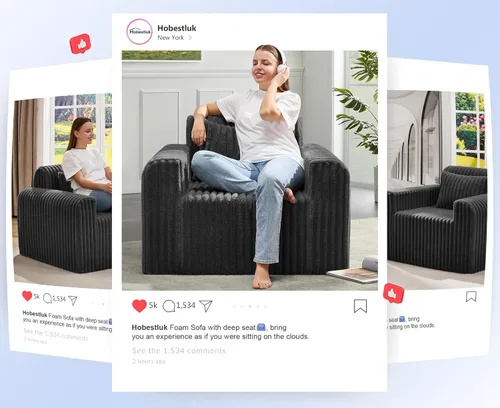 Miniatura 3 de Hobestluk Sofá Individual de Espuma Sillón Sofá para Espacios Pequeños Sofás Cómodos con Funda Extraíble Sofá Peludo con Almohadas para Sala de Negro