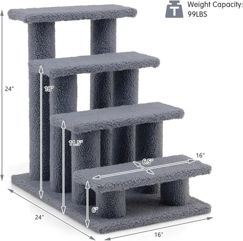 Miniatura 4 de Tangkula Escaleras para mascotas para gatos y perros, rampa de escalera alfombrada de 4 escalones, poste rascador para gatos, escaleras de varios