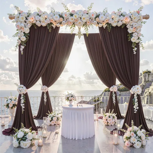 Miniatura 2 de Cortina de fondo marrón sin arrugas de 10 pies x 10 pies para fiestas, boda, telón de fondo para fotos, tela, 2 paneles de 5x10 pies para baby