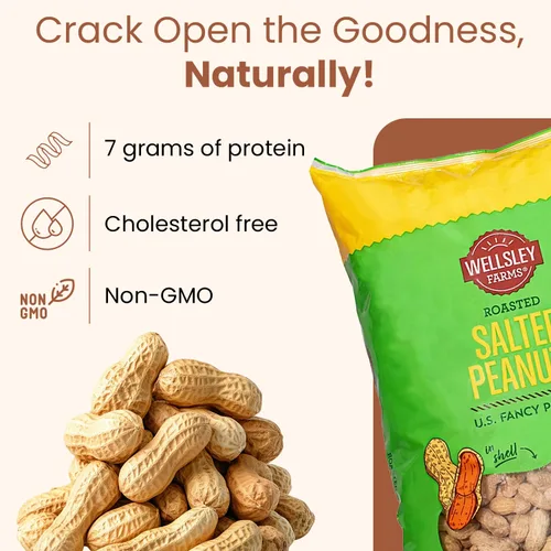 Miniatura 3 de Wellsley Farms Cacahuetes tostados salados con cáscara, cultivados en Estados Unidos, sin OMG, sin gluten, vegano, sin colesterol, aperitivo