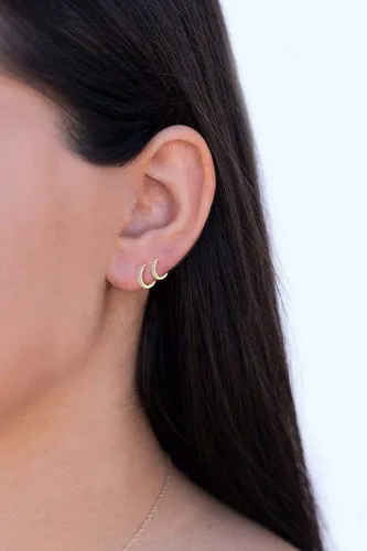 Miniatura 2 de Aretes pequeños en forma de círculo de plata de ley 925 con circonia cúbica, 3 pares de aros chapados en oro blanco de 14 quilates para piercing