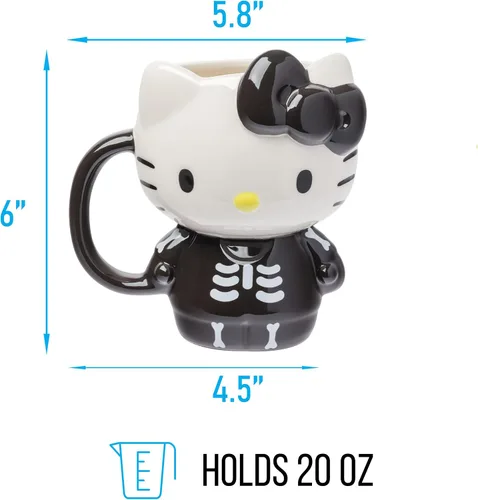 Miniatura 3 de Silver Buffalo Sanrio - Taza de cerámica esculpida en 3D con diseño de esqueleto de Hello Kitty para Halloween, 20 onzas Disfraz de esqueleto
