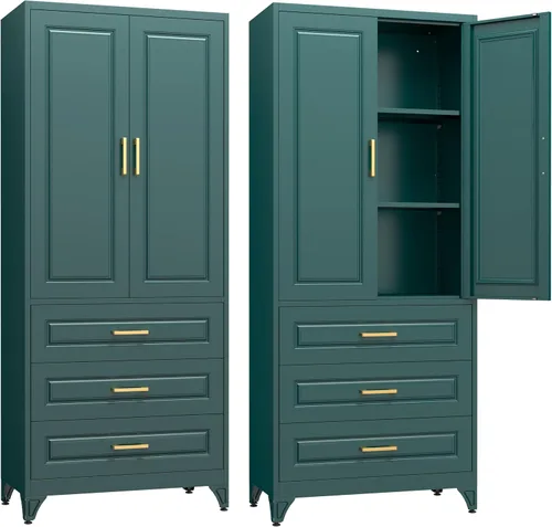 Miniatura 12 de SteeLoong - Gabinete de despensa de cocina, gabinetes de almacenamiento de despensa de metal azul de 71" con puertas y 4 estantes ajustables