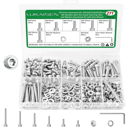 Miniatura 22 de Surtido de 1500 piezas de tornillos, tuercas y arandelas, kit de pernos y tuercas métricos M2 M3 M4 M5 M6 con cabeza hexagonal de casquillo, acero