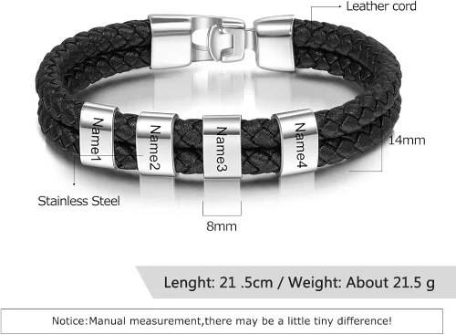 Miniatura 2 de Pulseras de cuero personalizadas para hombre, pulsera con nombre para papá, grabado gratuito, cuentas de nombre de familia, pulseras