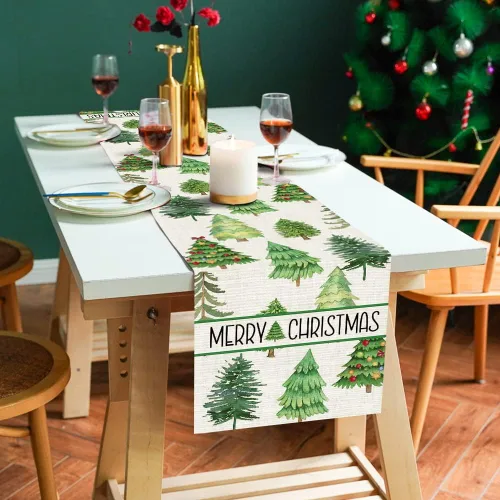 Miniatura 2 de OTOSTAR Camino de mesa de árbol de Navidad, Navidad, Navidad, Navidad, Navidad, caminos de mesa de cocina, comedor, decoración de mesa de lino