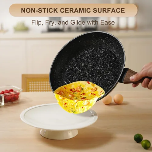 Miniatura 5 de EWFEN Juego de ollas y sartenes antiadherentes, juego de utensilios de cocina de cerámica de 25 piezas, juego de cocina de inducción con sartenes