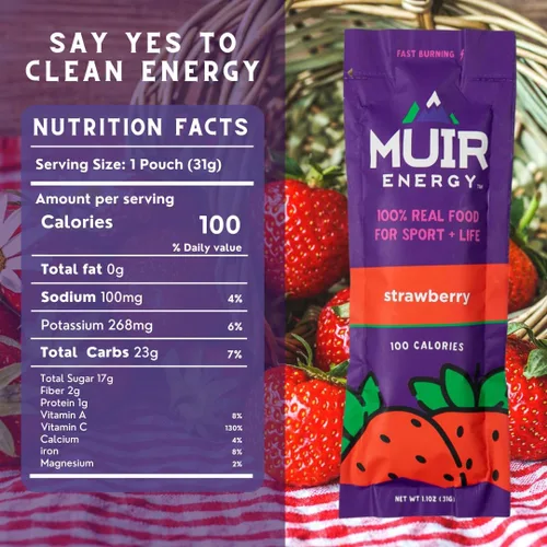 Miniatura 2 de MUIR Strawberry Real Food Energy Gel - 10 unidades Gel orgánico vegano de resistencia sin gluten sin gluten de combustión rápida Energía limpia