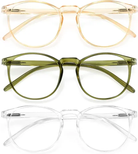 Miniatura 30 de IBOANN - Lentes con filtro de luz azul para mujeres y hombres, paquete de 3 unidades, armazón redonda estilo retro a la moda, lentes falsos vintage