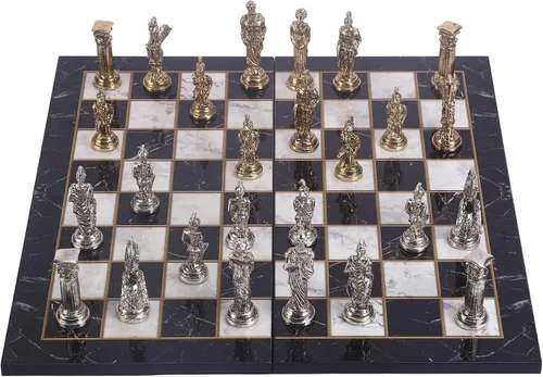 Miniatura 2 de Mythologic Pegasus Figures Juego de ajedrez de metal para adultos, piezas hechas a mano y tablero de ajedrez de madera con diseño de mármol